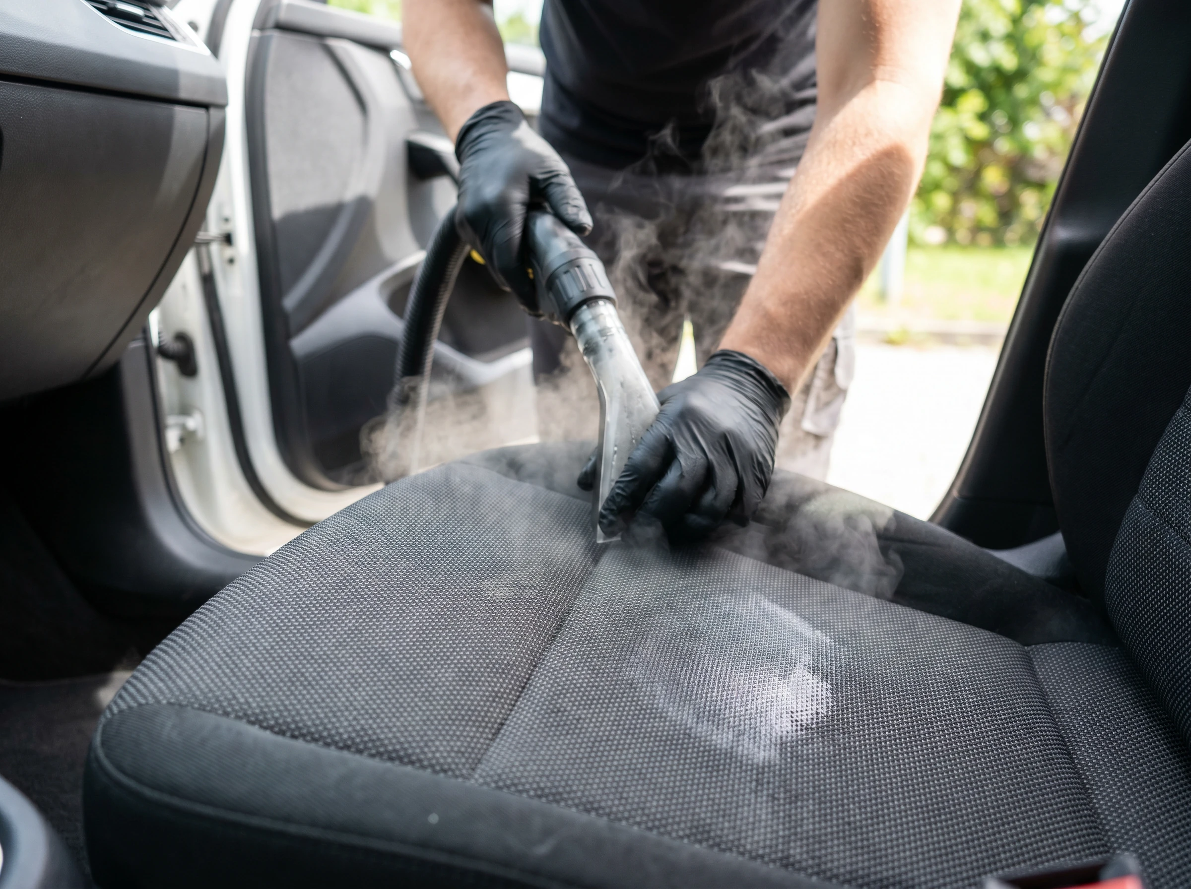 Car seat upholstery cleaning process